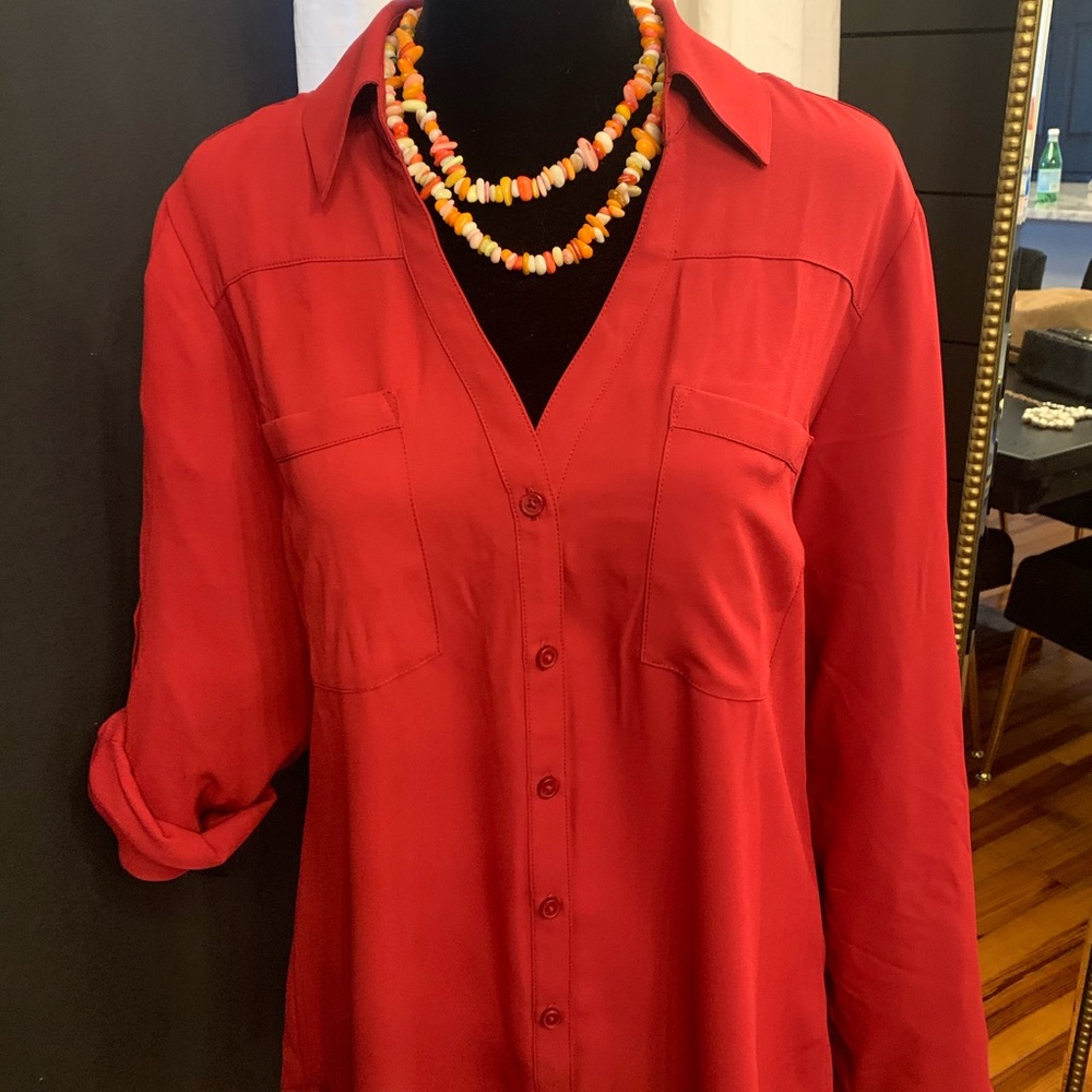 Express blouse in burnt red.